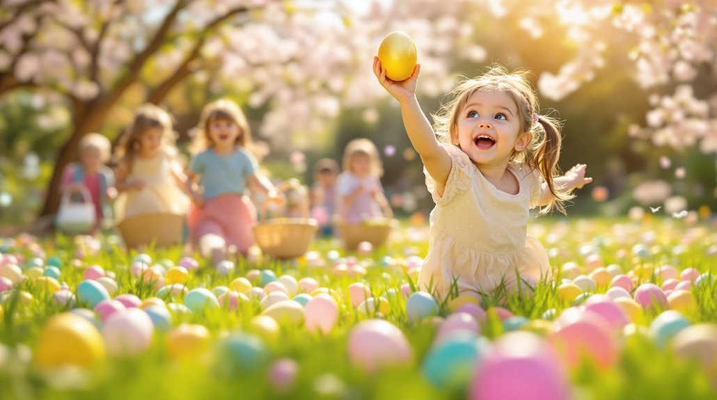 eager children searching eggs